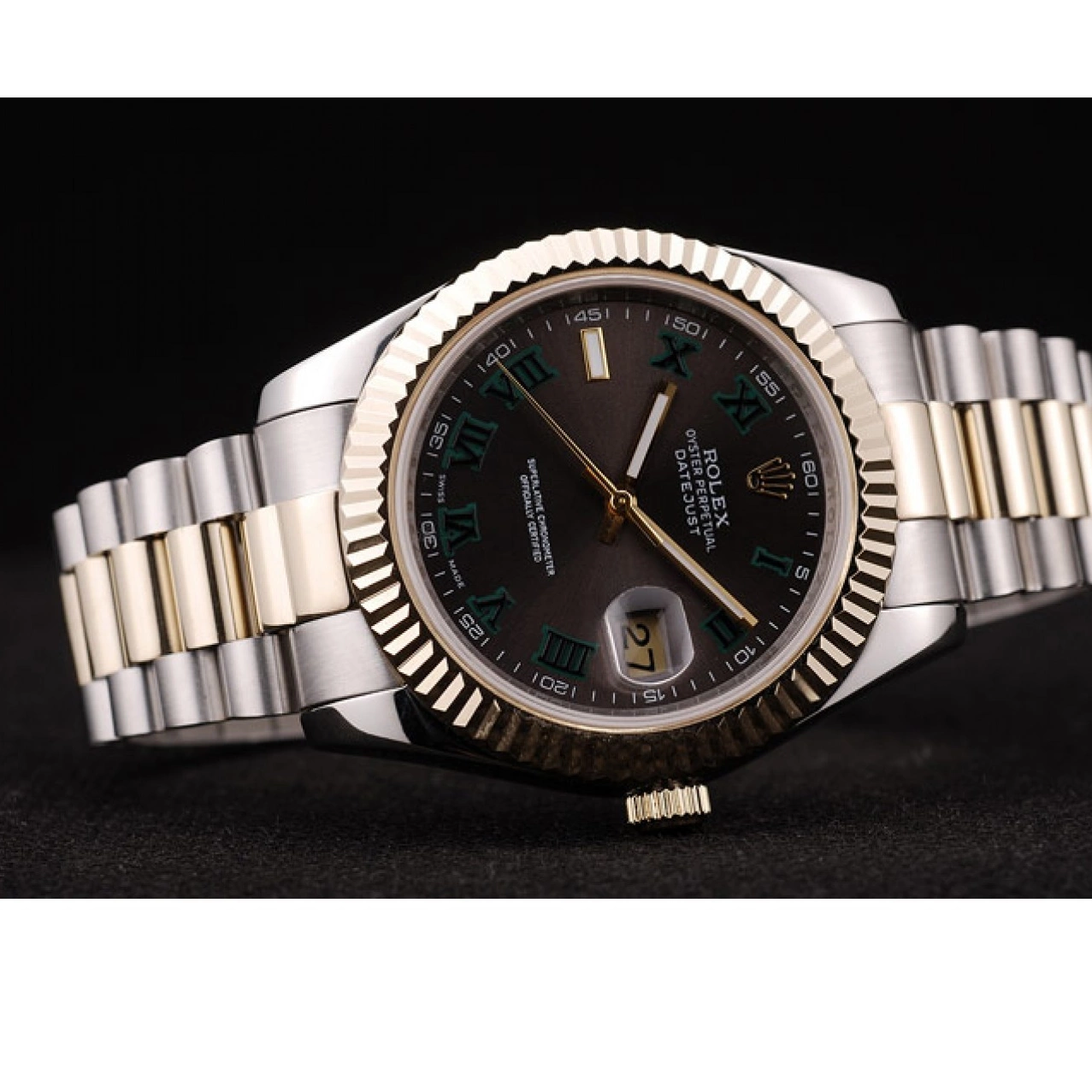 Aaa replica Rolex Bezel Brown Pattern DateJust Ribbed Gold Dial 0717